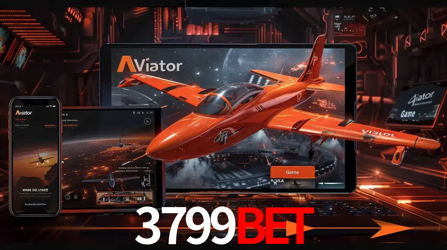 Apresentação tecnológica do jogo Aviator com um avião saindo da tela de um tablet, demonstrando a experiência imersiva em múltiplos dispositivos no 3799BET.