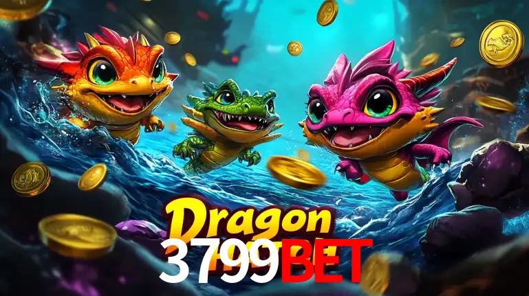 Arte promocional do jogo Dragon Hatch com três adoráveis dragões bebês nadando entre moedas de ouro, um dos slots mais divertidos para jogar no cassino 3799BET.