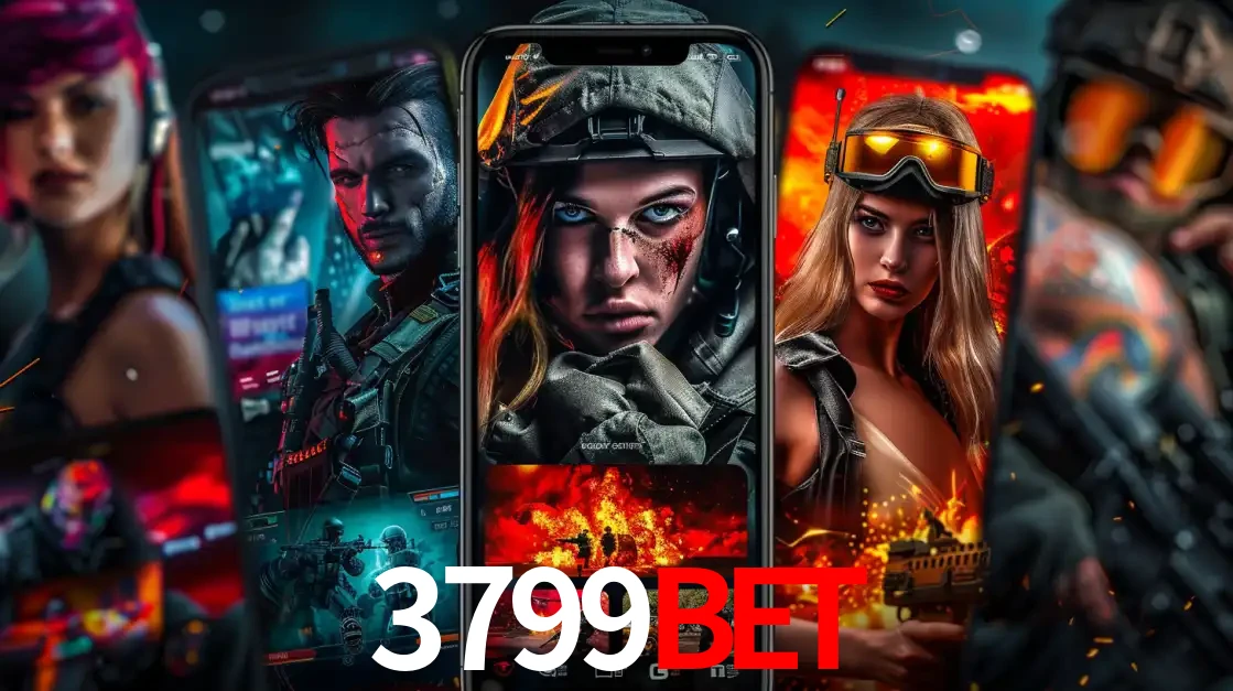 Montagem de telas de celular mostrando diversos personagens, masculinos e femininos, de um jogo de tiro, ilustrando a diversidade de equipes de e-sports para apostar no 3799BET.