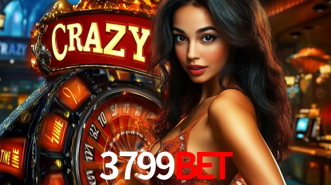 Mulher glamourosa olhando para a câmera com a roda vermelha do Crazy Time ao fundo em um ambiente de cassino, destacando a emoção dos jogos ao vivo no 3799BET.
